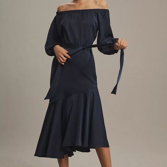 Sachin & Babi Kai Satin Crepe Mermaid Dress Off Shoulder Navy Blue Sz 2 NEW - Picture 10 of 14